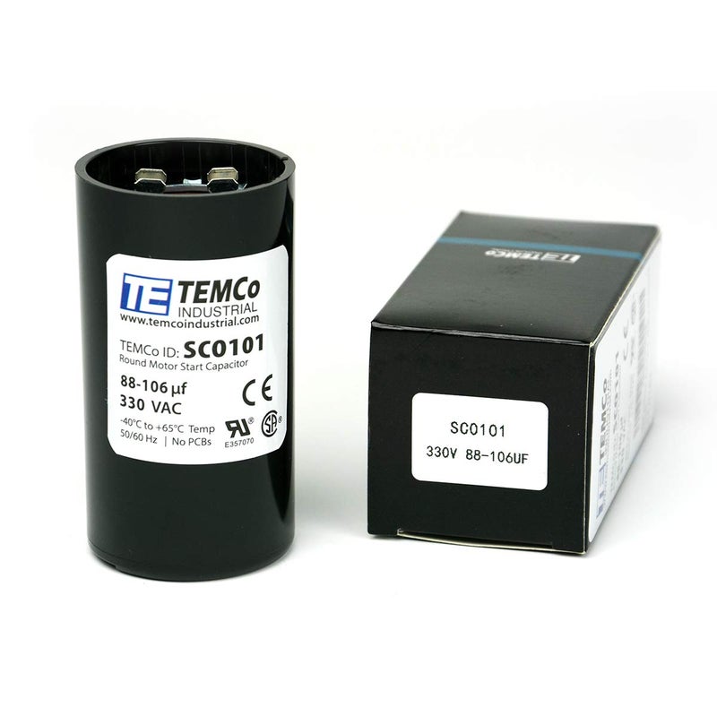 TEMCo Industrial TEMCo 88-106 uF MFD CD60 Start Capacitor 330V AC Round | 50/60 Hz Motor Start Capacitor for HVAC, Compressor, Pump - Image 1